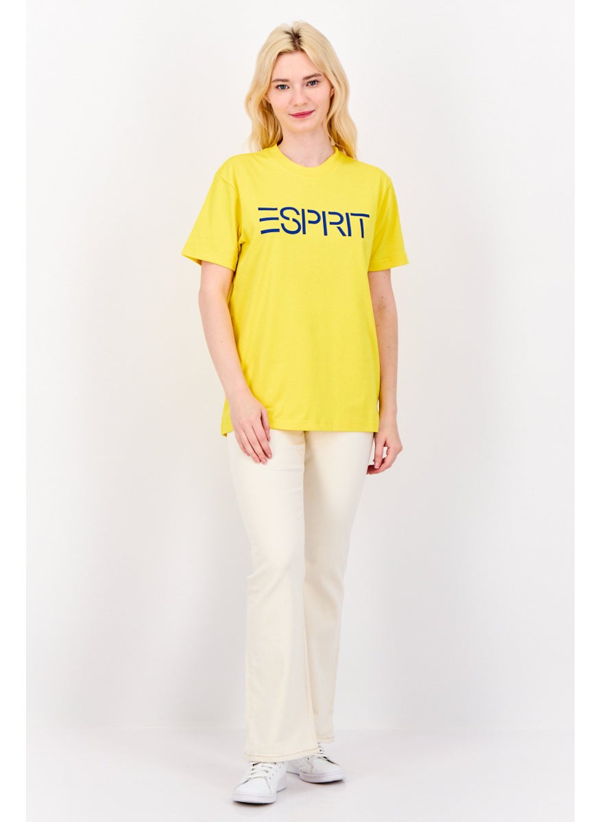 ESPRIT - Women Crew Neck Brand Logo Short Sleeves T-shirt, Yellow - Image 1