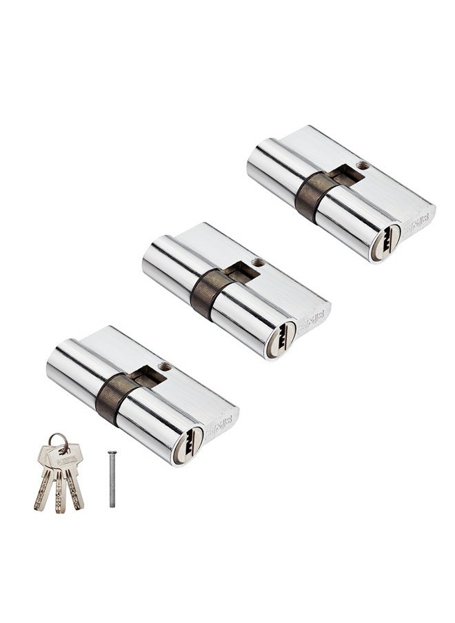 LAWAZIM Pack of 3-Door Lock Cylinder 60mm with 3pcs keys - Silver - Pickproof Corrosion-Resistant Easy install Double Sided Keyed Lock Cylinder Security Upgrade for Garage Doors Lockers Desks Cabinets Closets  - Image 1