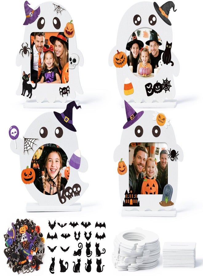 TICIAGA Halloween Ghost Photo Frame Craft - 16 Set Unfinished Halloween Wood Picture Frame Craft Kit with Sticker for Kids Classroom Activities, DIY Trick or Treat Spooky Ghosts Table Decor for Home - Image 1
