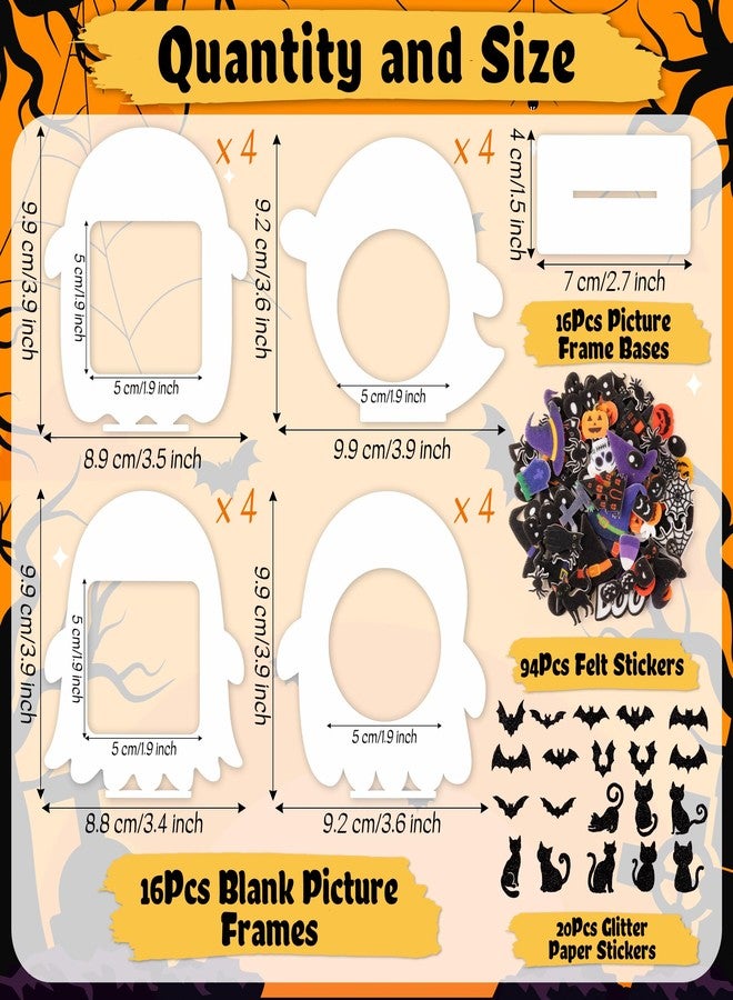 TICIAGA Halloween Ghost Photo Frame Craft - 16 Set Unfinished Halloween Wood Picture Frame Craft Kit with Sticker for Kids Classroom Activities, DIY Trick or Treat Spooky Ghosts Table Decor for Home - Image 2