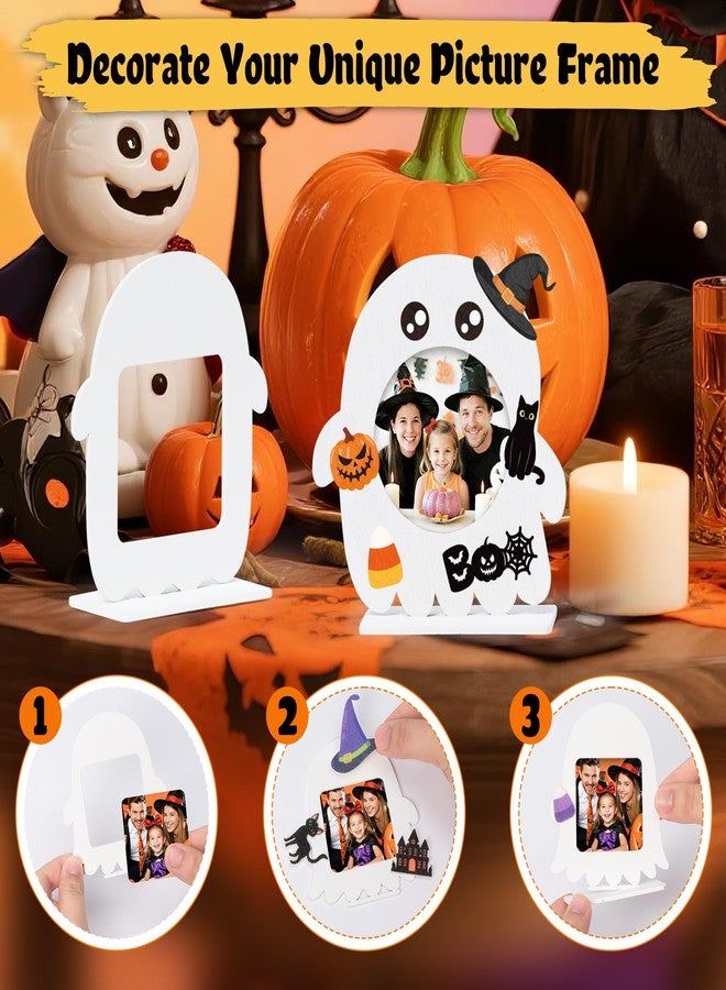 TICIAGA Halloween Ghost Photo Frame Craft - 16 Set Unfinished Halloween Wood Picture Frame Craft Kit with Sticker for Kids Classroom Activities, DIY Trick or Treat Spooky Ghosts Table Decor for Home - Image 3