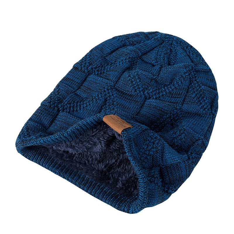 PAGE ONE Mens Winter Slouchy Beanie Warm Fleece Lined Skull Cap Baggy Cable Knit Hat Blue - Image 5