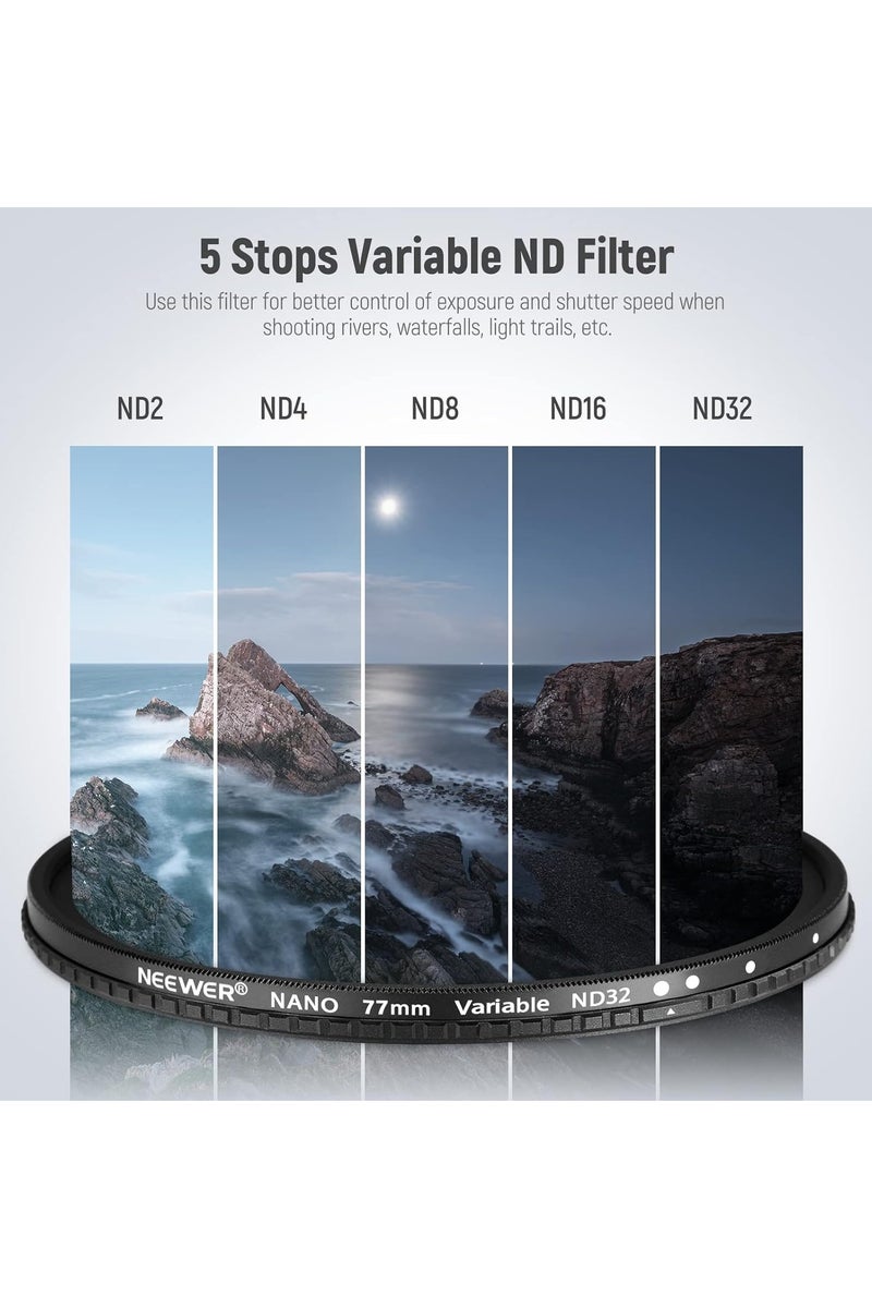 NEEWER 77MM MRC Adjustable HD ND Filter ND2-ND32 & CPL – 2-in-1 Multi-Coated Neutral Density & Circular Polarizer Filter for DSLR Cameras black - Image 3