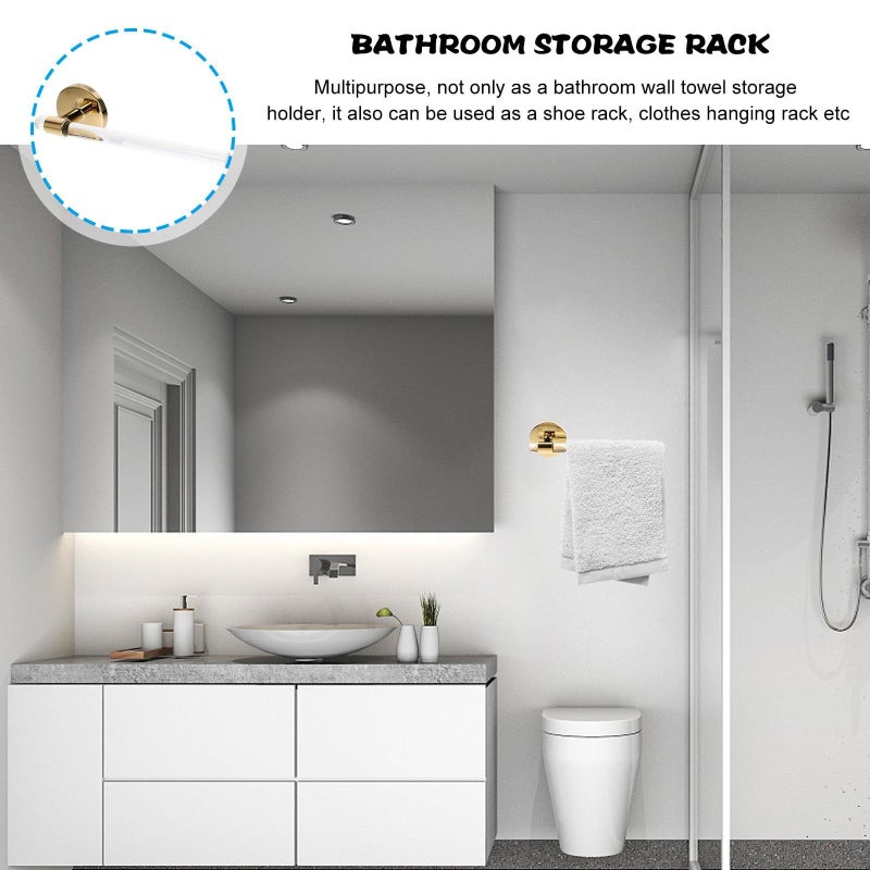 Gold No Drill Towel Rack Wall Mounted Bathroom Holder Single Bar Adhesive - Image 4