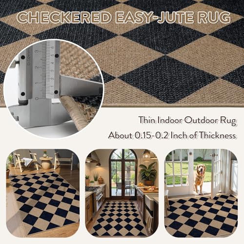 La Home Lahome Checkered Easy Jute Entry Rug, 3x5 Black Outdoor Patio Rug for Living Room Farmhouse Neutral Carpet, Washable Non Slip Indoor Door Mat Diamond Carpet for Front Door Deck Camping - Image 3