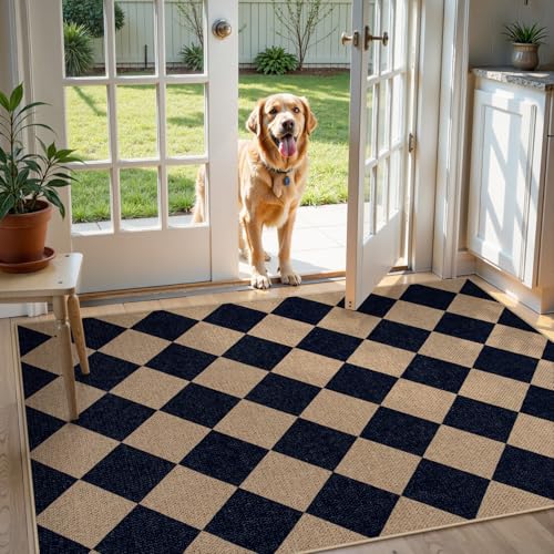 La Home Lahome Checkered Easy Jute Entry Rug, 3x5 Black Outdoor Patio Rug for Living Room Farmhouse Neutral Carpet, Washable Non Slip Indoor Door Mat Diamond Carpet for Front Door Deck Camping - Image 2