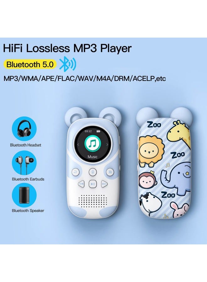 RUIZU لاعب MP3 بلوتوث RUIZU سعة 64 جيجابايت للأطفال، مشغل موسيقى محمول كارتون حديقة الحيوان، لاعب MP3 للأطفال مع بلوتوث، مكبر صوت، راديو FM، تسجيل صوتي، ساعة توقيت، عداد خطوات، بطاقة Micro SD قابلة للتوسيع سعة 128 جيجابايت - Image 3