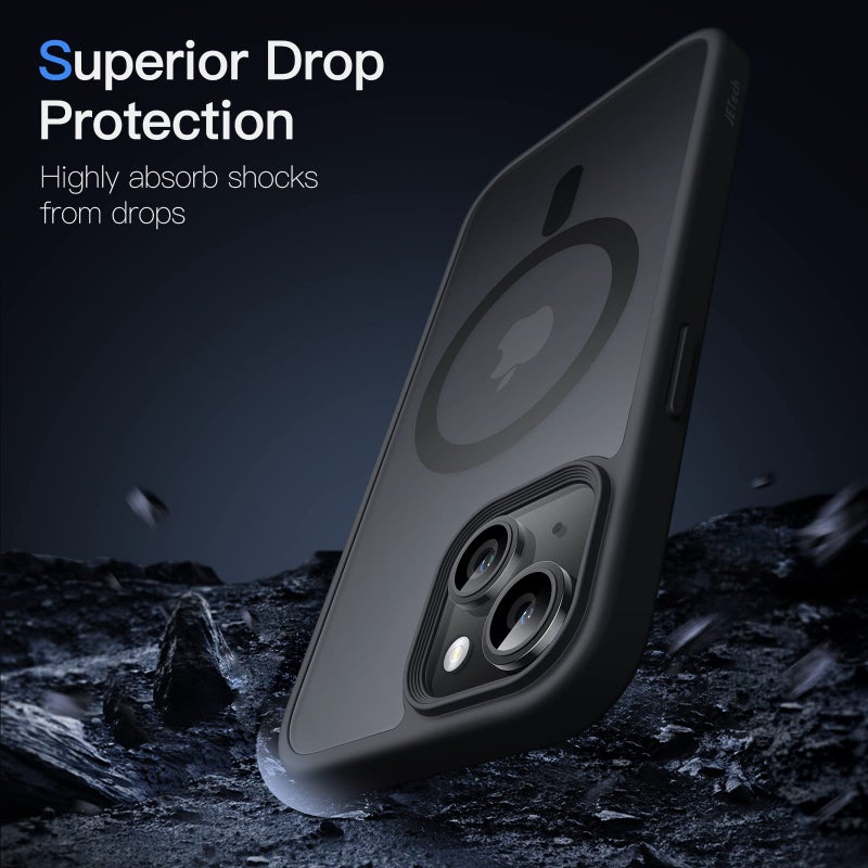 JETech Magnetic Case for iPhone 14 6.1-Inch Compatible with MagSafe, Translucent Matte Back Slim Shockproof Phone Cover (Black) - Image 5