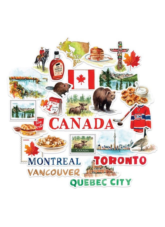 Navy Peony - Breathtaking Canada Travel Stickers (29pcs)-Watercolor, Waterproof, Country Vacation Decals for Journals, Water Bottles, Suitcase, Scrapbooking Supplies and Canada Day Crafts - Image 1