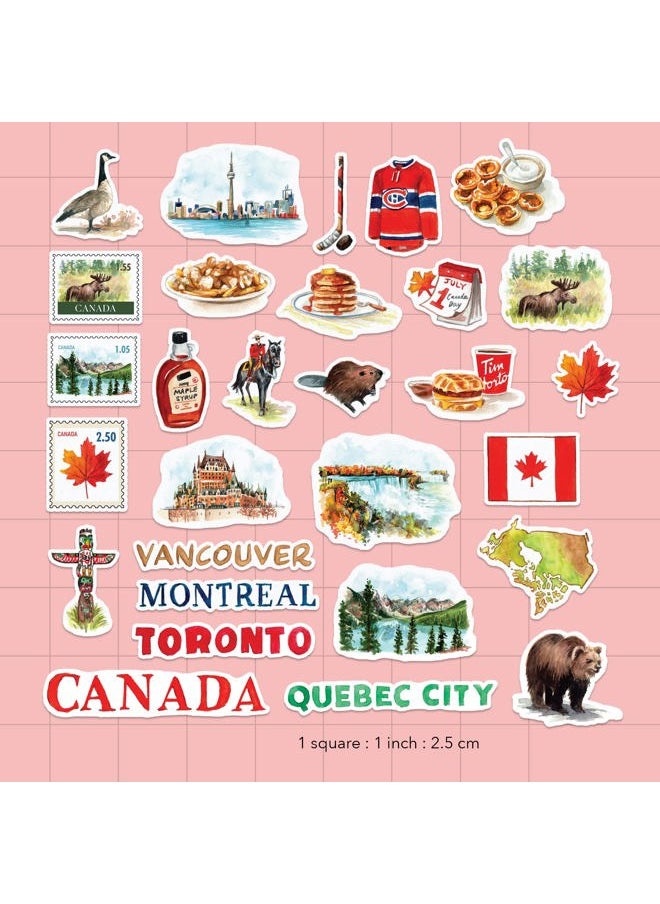 Navy Peony - Breathtaking Canada Travel Stickers (29pcs)-Watercolor, Waterproof, Country Vacation Decals for Journals, Water Bottles, Suitcase, Scrapbooking Supplies and Canada Day Crafts - Image 1