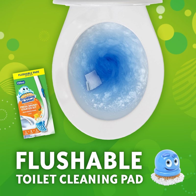 Scrubbing Bubbles Fresh Brush Starter Toilet Cleaning Kit, Toilet Cleaning System Including- 1 Toilet Bowl Brush + 1 Toilet Brush Stand + 4 Toilet Cleaner Refill Pads - Image 2
