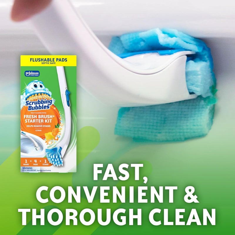 Scrubbing Bubbles Fresh Brush Starter Toilet Cleaning Kit, Toilet Cleaning System Including- 1 Toilet Bowl Brush + 1 Toilet Brush Stand + 4 Toilet Cleaner Refill Pads - Image 3