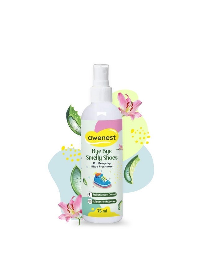 awenest بخاخ معطر ومزيل روائح الأحذية من أوينست | مزيل للروائح الكريهة للأحذية الرياضية والجوارب ذات الرائحة الكريهة | تحكم بالروائح مع البروبيوتيك، خالٍ من مسببات الحساسية، ينعش الأحذية | نباتي ولطيف على البشرة – 75 مل - Image 1