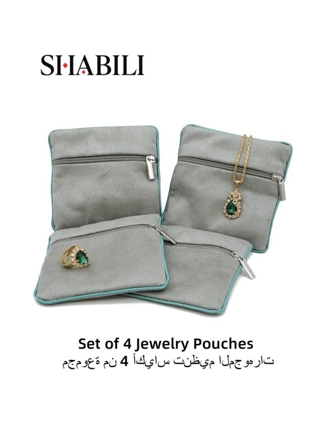 SHABILI 4pcs Microfiber Jewelry Pouches Velvet Jewelry Pouches with Snap Button Portable Storage Bag for Travel Women Jewelry Case Jewelry Organizer Pouch for Rings Bracelets Earrings Necklaces - Image 1