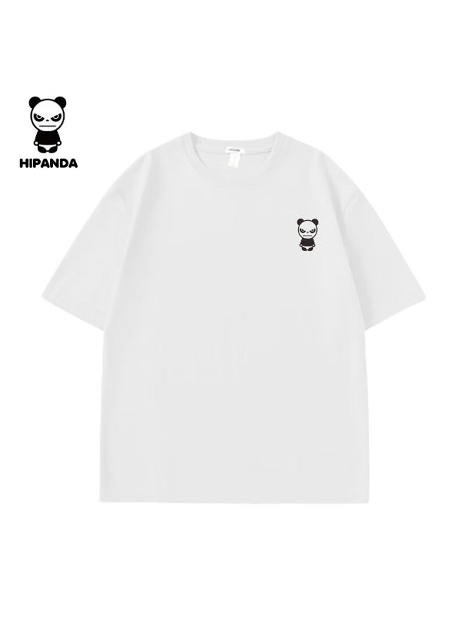 Hipanda o Panda Short-sleeve T-shirt, Uni Pure Cotton Comfortable Fashion Trendy Design Top, Women's White L - Image 3