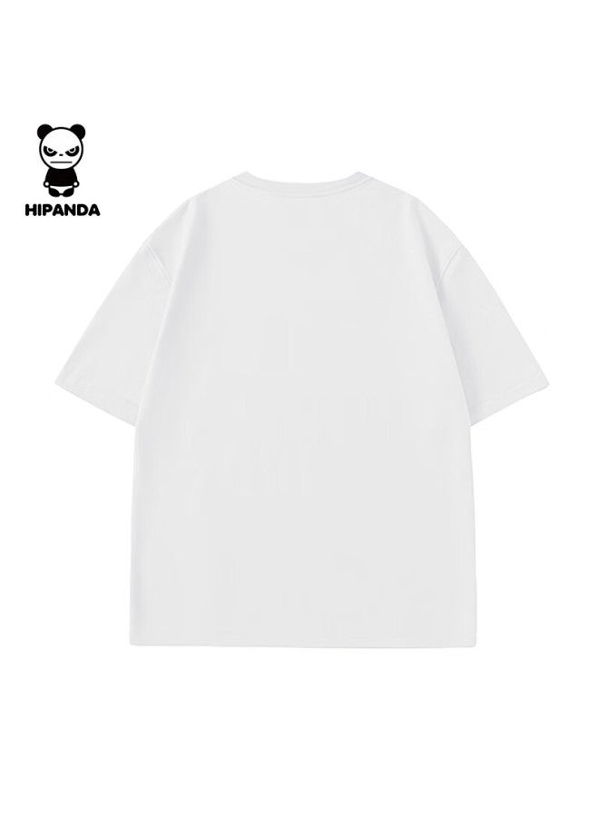 Hipanda o Panda Short-sleeve T-shirt, Uni Pure Cotton Comfortable Fashion Trendy Design Top, Women's White L - Image 4