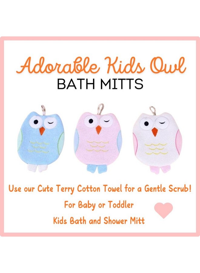 Harmony N More - Olivia The Owl Washcloth - Animal Shape Cotton Mitt - Bath Glove for Kids - Bath Towel Gloves - Cute Glove - Puppet Bath Glove (Pink, Blue) - Image 4