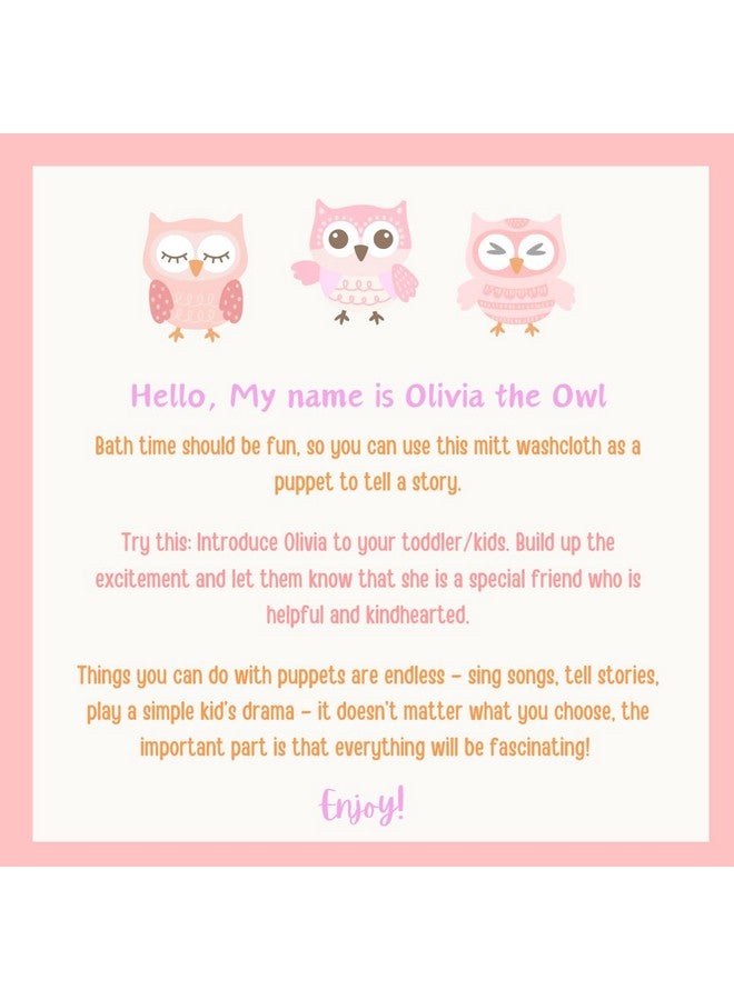 Harmony N More - Olivia The Owl Washcloth - Animal Shape Cotton Mitt - Bath Glove for Kids - Bath Towel Gloves - Cute Glove - Puppet Bath Glove (Pink, Blue) - Image 3