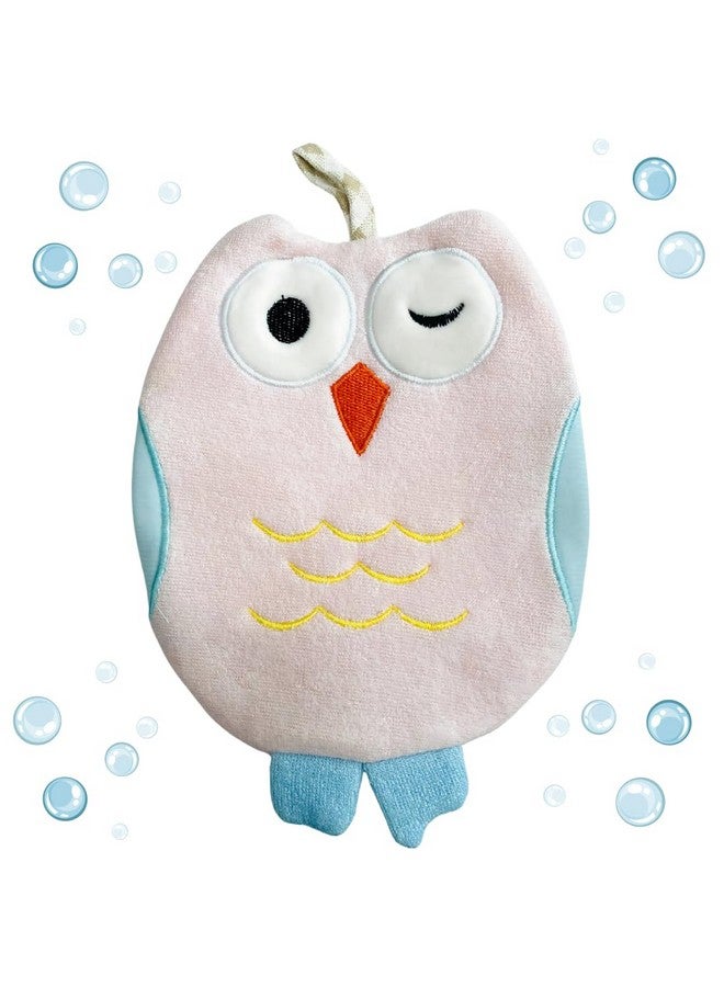 Harmony N More - Olivia The Owl Washcloth - Animal Shape Cotton Mitt - Bath Glove for Kids - Bath Towel Gloves - Cute Glove - Puppet Bath Glove (Pink, Blue) - Image 1