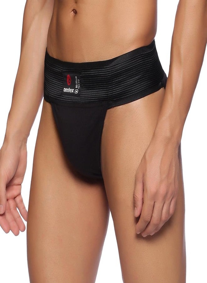 omtex Tokyo Men's Cotton Back Covered Supporter with Cup Pocket - Comfortable, Durable, Breathable, Ideal for Sports, Gym Black - XL - Image 2