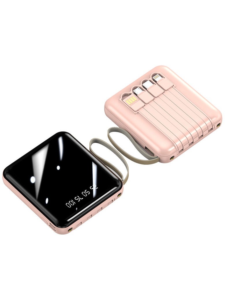 بنك طاقة بشاشة عرض رقمية ذات سعة كبيرة 20000 مللي أمبير في الساعة مزود بأربعة كابلات USB، بنك طاقة صغير الحجم ومحمول وعالمي مناسب لجميع الهواتف المحمولة والأجهزة اللوحية (وردي)