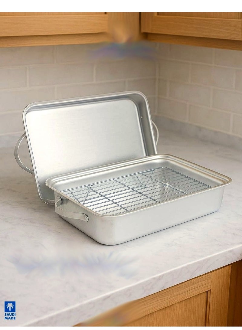 Aluminum oven tray with lid and inner grid 46*32cm, height 10cm