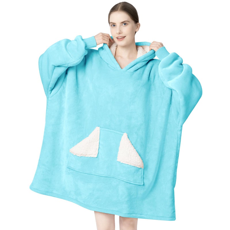 Touchat Wearable Blanket Hoodie Oversized Sherpa Blanket Sweatshirt with Hood Pocket and Sleeves Super Soft Warm Plush Hooded Blanket for Adult Women Men One Size Fits All Teal