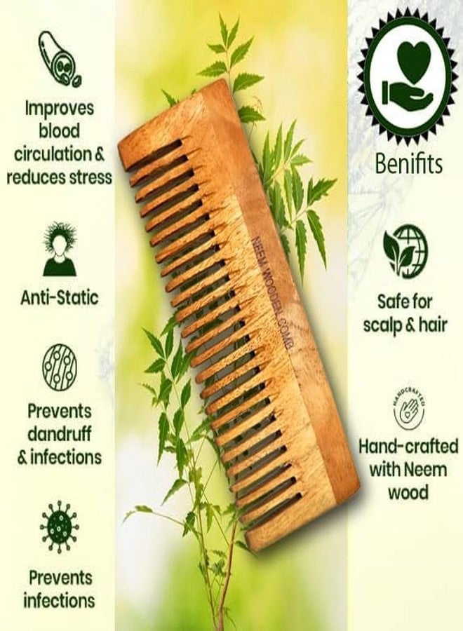 BlackLaoban Handmade Wide Theeth Wooden Combs Big Size Kacchi Neem Wood Comb Set for Men & Women Hair Growth with Wooden Dye Brush - Image 3