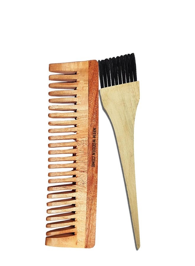 BlackLaoban Handmade Wide Theeth Wooden Combs Big Size Kacchi Neem Wood Comb Set for Men & Women Hair Growth with Wooden Dye Brush - Image 4