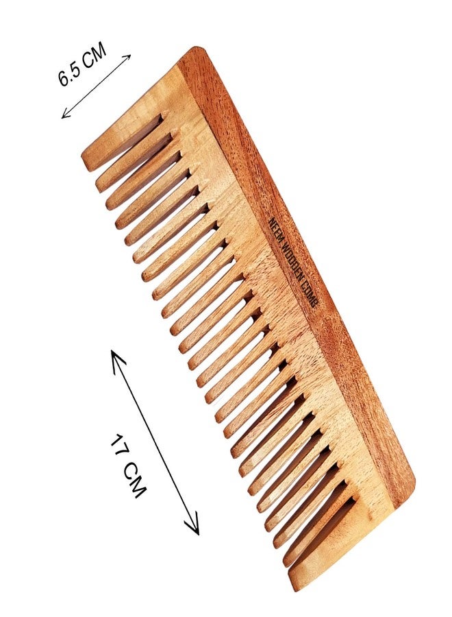 BlackLaoban Handmade Wide Theeth Wooden Combs Big Size Kacchi Neem Wood Comb Set for Men & Women Hair Growth with Wooden Dye Brush - Image 2