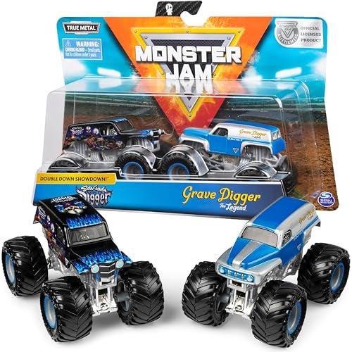 Monster Jam Grave Digger vs Son-Uva Digger Monster Truck Duo Pack- True Metal 1:64 Scale Die-Cast with Original Grave Digger Paint and Body- Works on All 1:64 Tracks- Authentic Collectible for Fans - Image 1