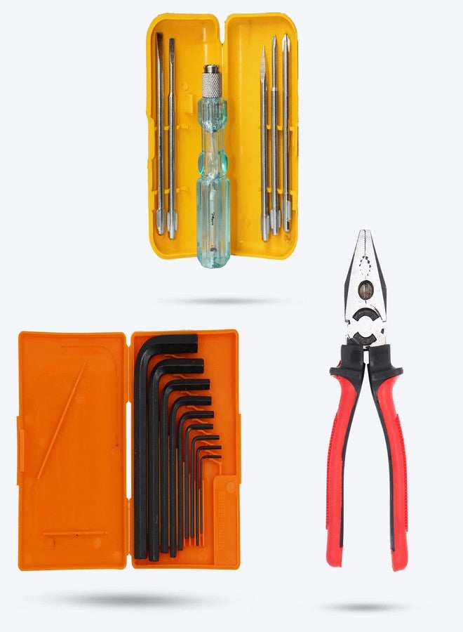 Hillgrove HGCM329M1 9 Pieces Full Hex Allen Key Kit with 5in1 Screwdriver and 8"Inch Plier Bolt Spanner Goti Wrench L Shape Repair Tool Set for Bike/Bicycle/Cycle/Guitar Allen Key Set - Image 1