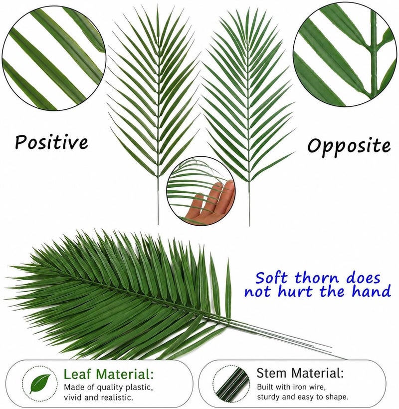 CCINEE Occasional & permanent usable 16 PCS Artificial Palm Leaves, Faux Large Palm Fronds Fake Tropical Plant Simulation Safari Leaves with Stems for Home Hawaiian Luau Party Jungle Beach Theme Party Decoration Balanced weight - Image 3