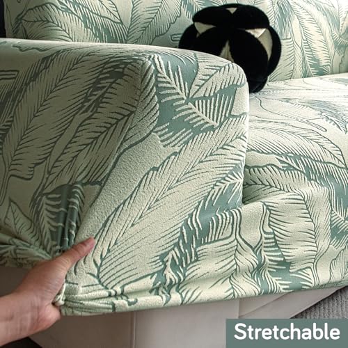 HOKIPO 200gsm Dual Tone Knitting Jacquard Sofa Cover 2 Seater Fully Covered, Creamish Pale Green (AR-6033-CRM) - Image 3