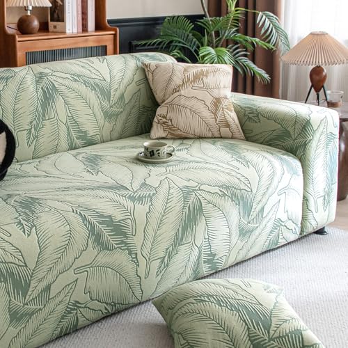 HOKIPO 200gsm Dual Tone Knitting Jacquard Sofa Cover 2 Seater Fully Covered, Creamish Pale Green (AR-6033-CRM) - Image 1