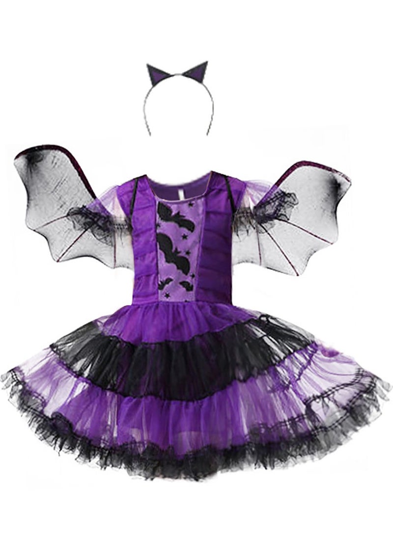 Jorunb Children's bat costume, Halloween costume bat girl, Halloween costume with wings and headband, Halloween costume for girls and children, costume for Halloween Cosplay - Image 3