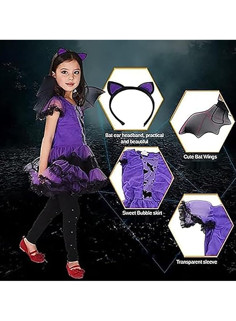 Jorunb Children's bat costume, Halloween costume bat girl, Halloween costume with wings and headband, Halloween costume for girls and children, costume for Halloween Cosplay - Image 4