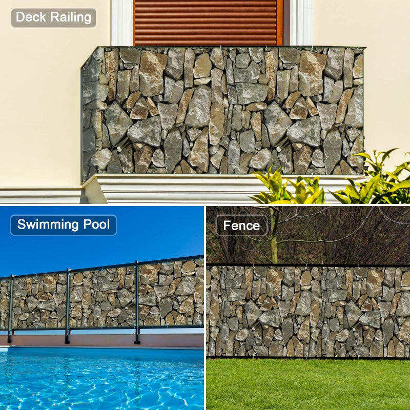 NAIMORUI PVC Balcony Privacy Screen Decorative Balcony Cover with Nylon Rope- 34'' x 180''(Stone) - Image 4
