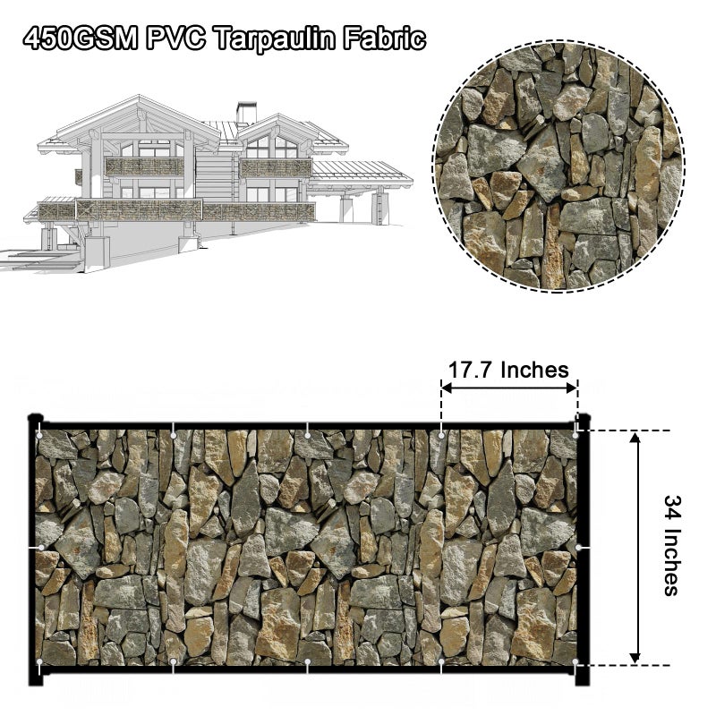 NAIMORUI PVC Balcony Privacy Screen Decorative Balcony Cover with Nylon Rope- 34'' x 180''(Stone) - Image 2
