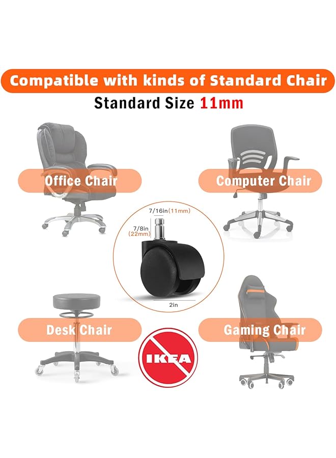 erorex Office Chair Wheels 2 Inch Chair Caster Wheel Set Of 5 Heavy Duty Chair Wheel Replacement Supports 1000 Lbs No Noise Suitable For Hardwood Floors And Carpets - Image 2