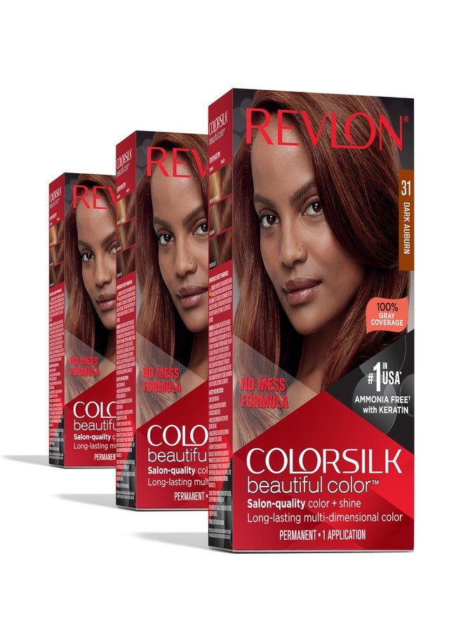 Revlon Colorsilk Beautiful Color Permanent Hair Color, (OLD VERSION) 31 Dark Auburn (Pack of 3)