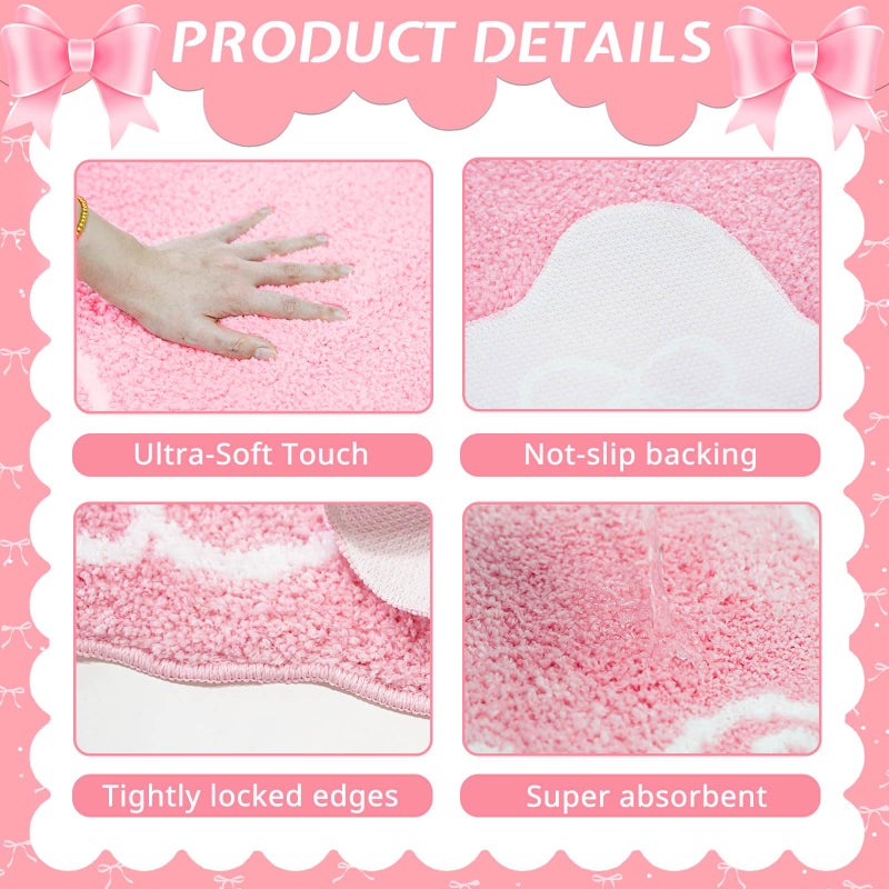 Mocsicka Pink Bow Bath Mat Cute Bow Bathroom Rug Super Soft Absorbent Bathroom Rugs Non Slip Bath Mat Machine Washable Rug for Bathrooms 20x32 inches (Pink, 50x80cm) - Image 4