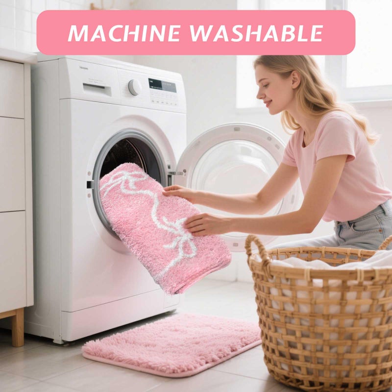 Mocsicka Pink Bow Bath Mat Cute Bow Bathroom Rug Super Soft Absorbent Bathroom Rugs Non Slip Bath Mat Machine Washable Rug for Bathrooms 20x32 inches (Pink, 50x80cm) - Image 5