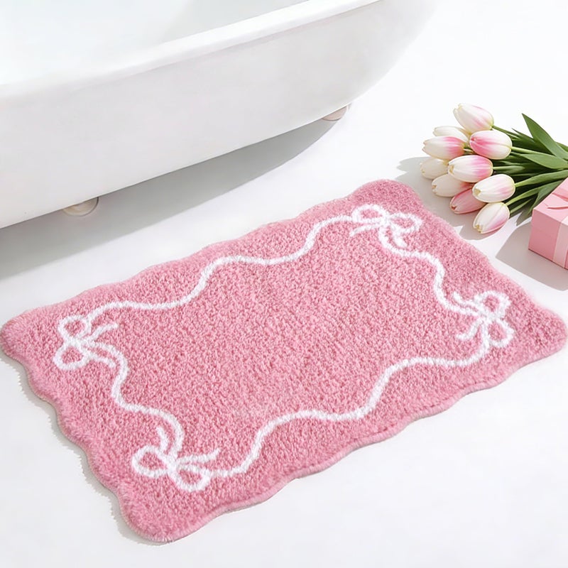 Mocsicka Pink Bow Bath Mat Cute Bow Bathroom Rug Super Soft Absorbent Bathroom Rugs Non Slip Bath Mat Machine Washable Rug for Bathrooms 20x32 inches (Pink, 50x80cm) - Image 2