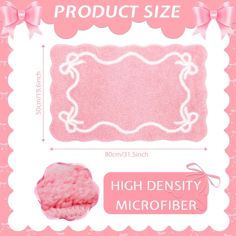 Mocsicka Pink Bow Bath Mat Cute Bow Bathroom Rug Super Soft Absorbent Bathroom Rugs Non Slip Bath Mat Machine Washable Rug for Bathrooms 20x32 inches (Pink, 50x80cm) - Image 3