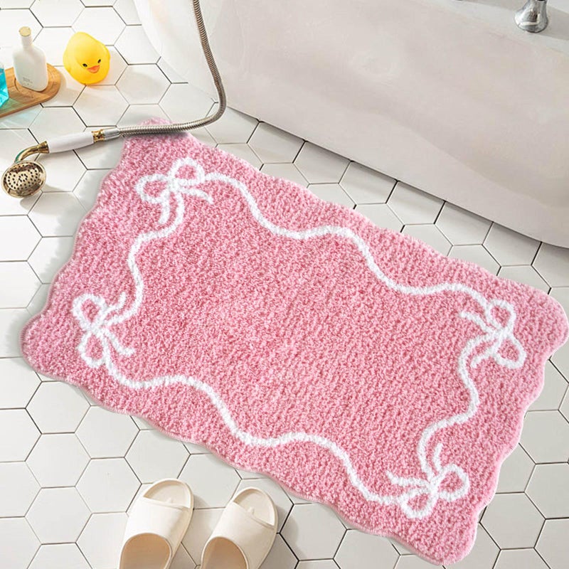 Mocsicka Pink Bow Bath Mat Cute Bow Bathroom Rug Super Soft Absorbent Bathroom Rugs Non Slip Bath Mat Machine Washable Rug for Bathrooms 20x32 inches (Pink, 50x80cm) - Image 1