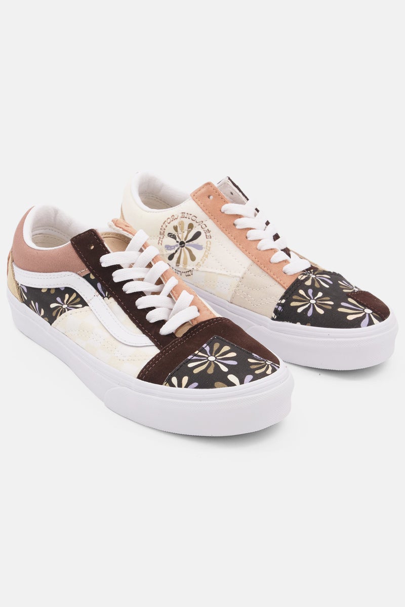 VANS Kids Boy Old Skool Patc Lace Up Casual Shoes, Beige - Image 1