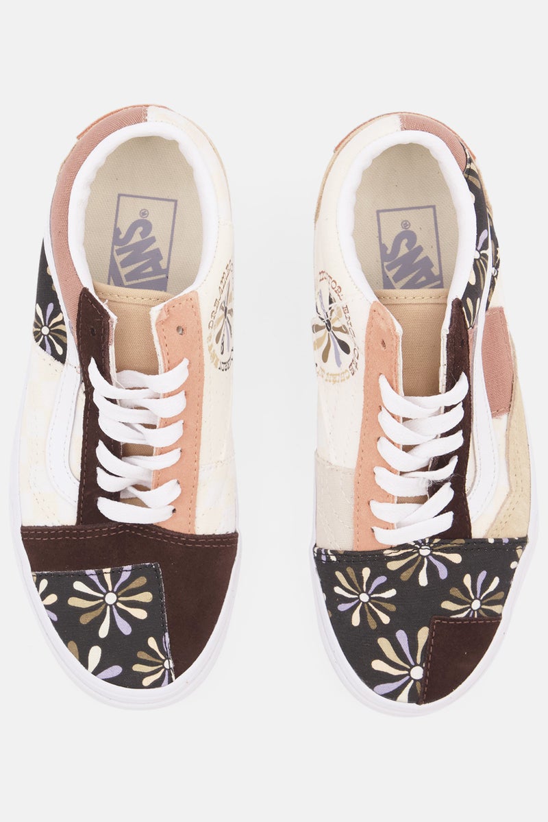 VANS Kids Boy Old Skool Patc Lace Up Casual Shoes, Beige - Image 4