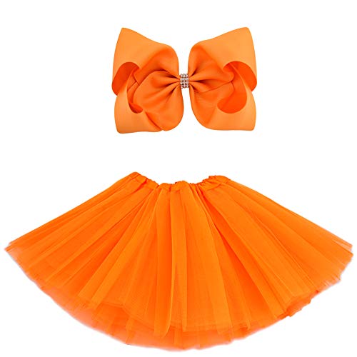 BGFKS 5 Layered Tulle Tutu Skirt for Girls with Hairbow, Ballet Dressing Up Kid Tutu Skirt (Orange, 2-8 Years Old) - Image 1