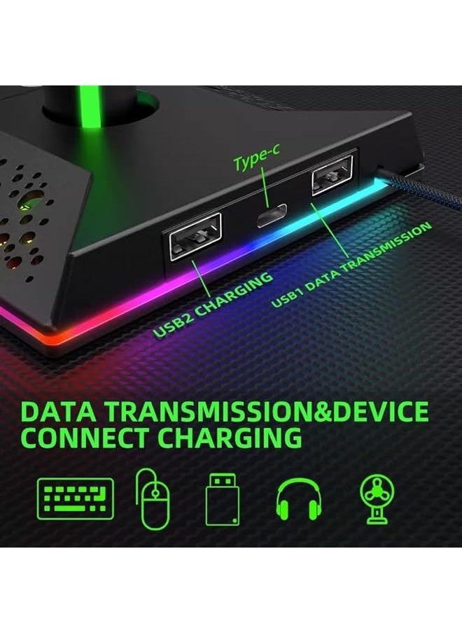 TRASSLE Rgb Gaming Controller Stand Controller Stand With 10 Light Mode Headphone Stand With 2 Usb Charging And 1 Type C Suitable For All Earphone Accessories  - Image 4